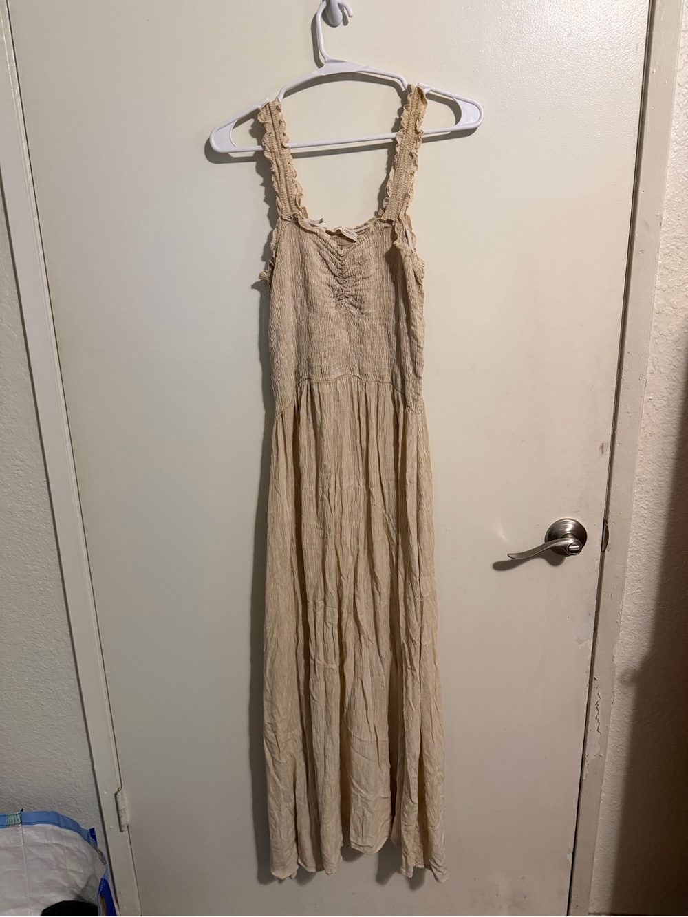 Sleeveless Cream Maxi Dress with Ruffle Straps